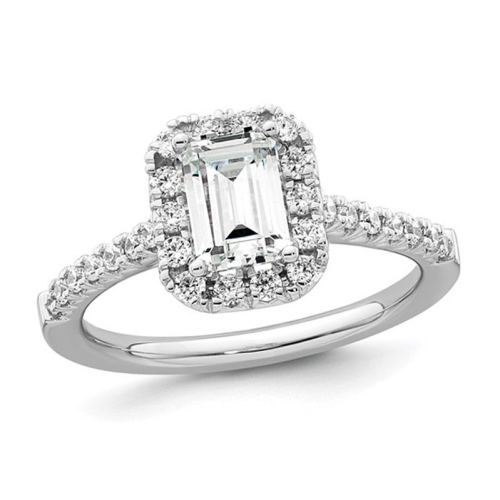 1.44 Carat Emerald-Cut Certified Lab-Grown Diamond Halo Engagement Ring 14K White Gold