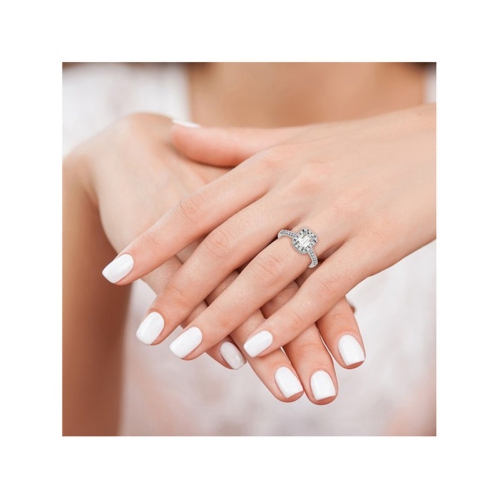 1.44 Carat Emerald-Cut Certified Lab-Grown Diamond Halo Engagement Ring 14K White Gold