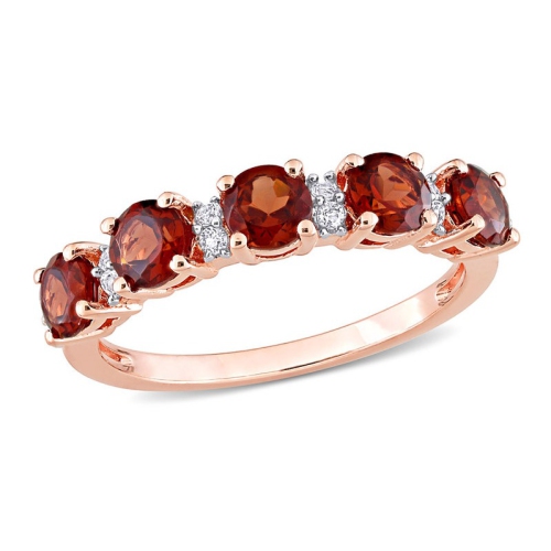 GEM AND HARMONY  1.45 Carat (Ctw) Garnet Five Stone Band Ring In Rose Plated In Silver