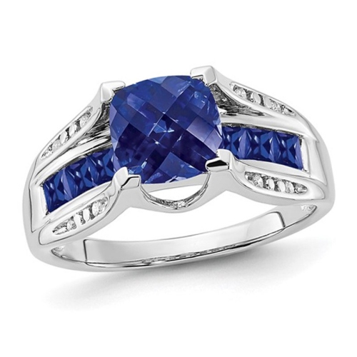 GEM AND HARMONY  2.80 Carat (Ctw) Lab-Created Sapphire Ring In Sterling Silver In Blue