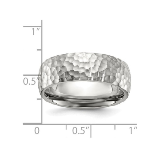 Mens Stainless Steel Polished Hammered Band Ring