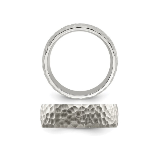 Mens Stainless Steel Polished Hammered Band Ring