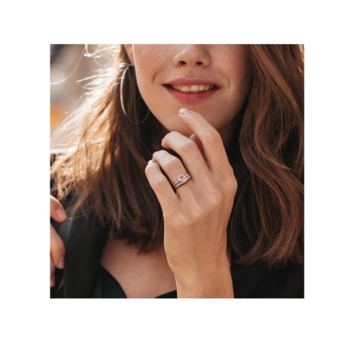 4/5 Carat Morganite and Diamond Engagement Ring Bridal Wedding Set 14K Pink Gold