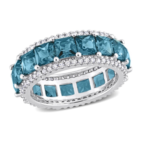 GEM AND HARMONY  5.78 Carat (Ctw) London Topaz Band Ring In 14K White Gold With Diamonds In Blue