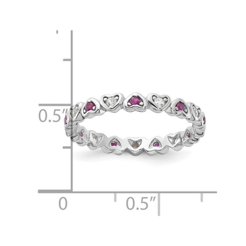 2/5 Carat Lab-Created Ruby and White Sapphire Heart Ring Band in Sterling Silver