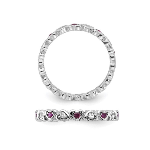 2/5 Carat Lab-Created Ruby and White Sapphire Heart Ring Band in Sterling Silver