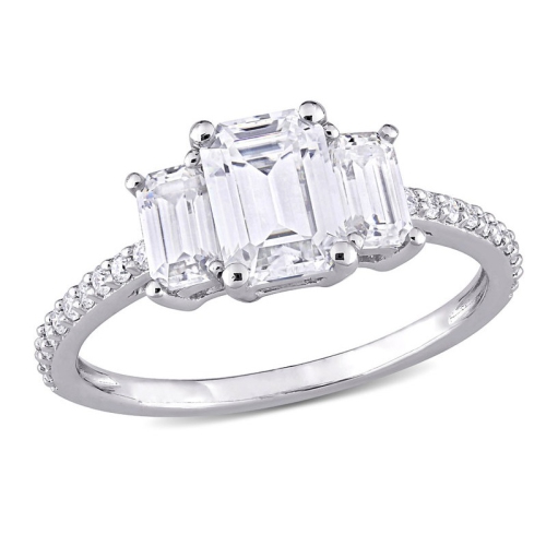 GEM AND HARMONY  1.76 Carat (Ctw) Lab-Created Three-Stone Octagon Moissanite Engagement Ring In 10K Gold In White
