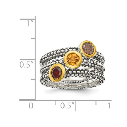 Bague en argent sterling avec citrine 2/3 carat, grenat, quartz fumé