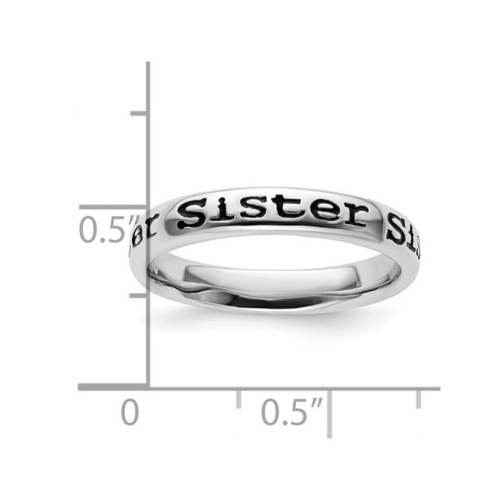 Sterling Silver Black Enameled Sister Band Ring