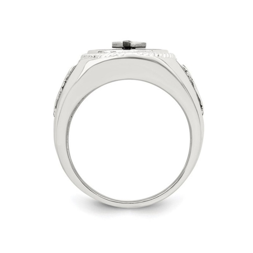 Mens Sterling Silver Black Agate Ring Cross Ring