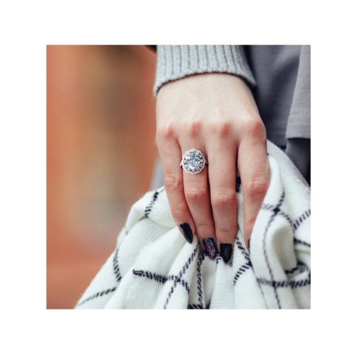 2.77 Carat Aquamarine Halo Cocktail Ring with Diamonds 3/4 Carat (ctw) in 14K White Gold