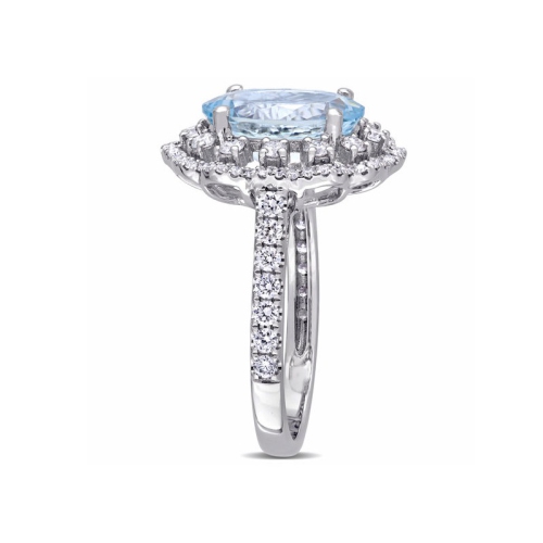 2.77 Carat Aquamarine Halo Cocktail Ring with Diamonds 3/4 Carat (ctw) in 14K White Gold