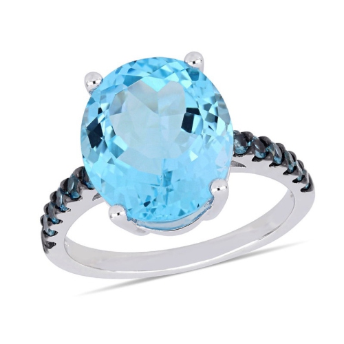 GEM AND HARMONY  10.50 Carat (Ctw) Sky And London Topaz Oval-Cut Ring In Sterling Silver In Blue