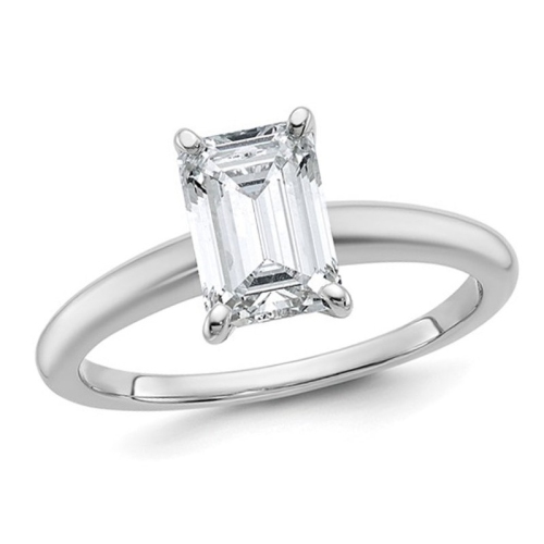 GEM AND HARMONY  1.50 Carat (Ctw Vs2, G-H) Emerald-Cut Certified Lab-Grown Diamond Solitaire Engagement Ring In 14K Gold In White