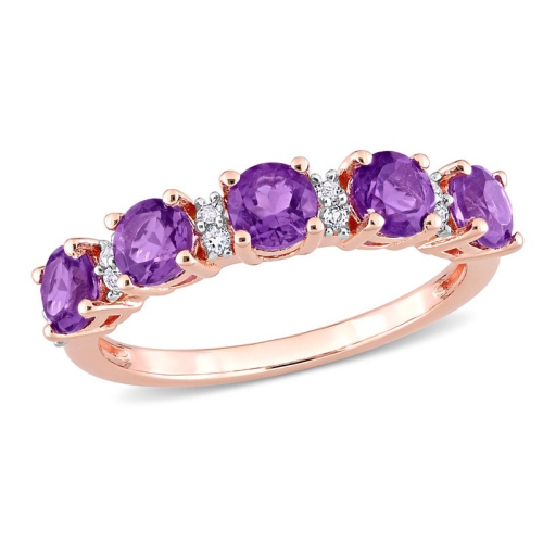 GEM AND HARMONY  1.57 Carat (Ctw) African Amethyst Five-Stone Ring With Rose Plated Sterling In Silver