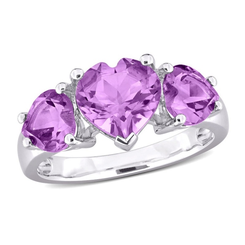 GEM AND HARMONY  2.60 Carat (Ctw) Amethyst Three Stone Ring In Sterling In Silver