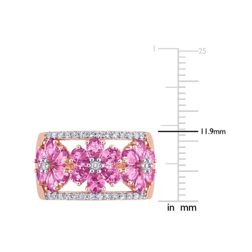 Bague en or rose 14K ct avec fleur en saphir rose et blanc d'3,92 carat
