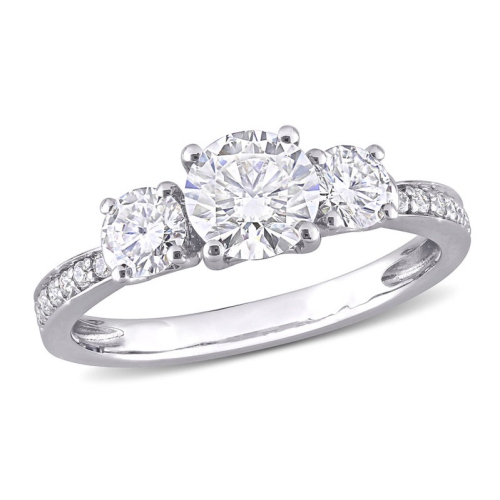 GEM AND HARMONY  1.30 Carat (Ctw) Lab-Created Three-Stone Moissanite Engagement Ring In 10K Gold In White