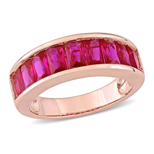 GEM AND HARMONY  2.70 Carat (Ctw) Lab-Created Ruby Semi-Eternity Band Ring In Rose Plated In Silver