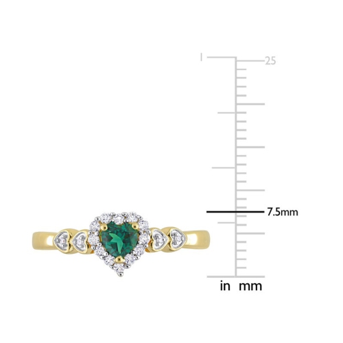 1/3 Carat Lab-Created Emerald Heart Ring with Lab-Created Whjte Sapphires in Yellow Plated Sterling Silver
