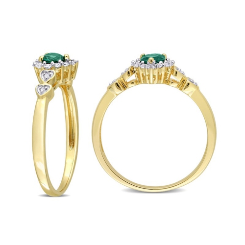 1/3 Carat Lab-Created Emerald Heart Ring with Lab-Created Whjte Sapphires in Yellow Plated Sterling Silver