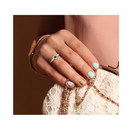 1/3 Carat Lab-Created Emerald Heart Ring with Lab-Created Whjte Sapphires in Yellow Plated Sterling Silver