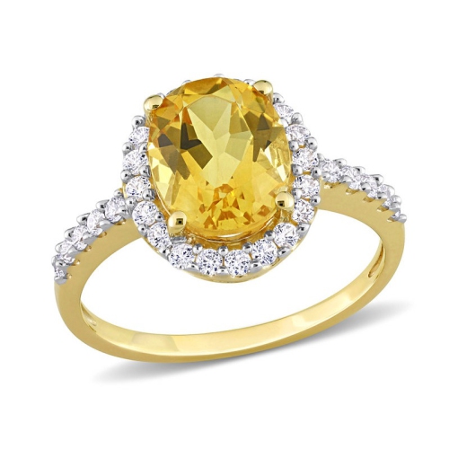 GEM AND HARMONY  4.00 Carat (Ctw) Citrine And Lab-Created White Topaz Halo Ring In 10K Gold In Yellow