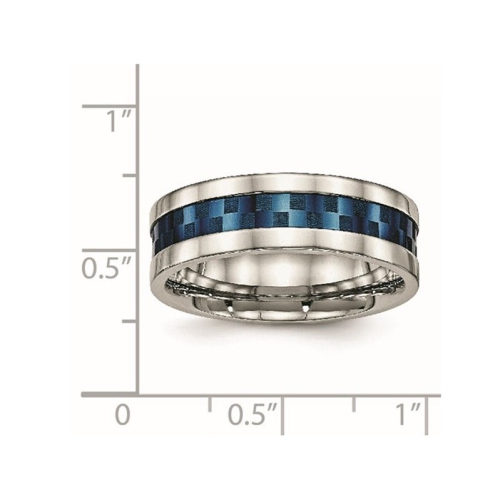 Bague homme ou femme à damiers en acier inoxydable plaqué IP bleu