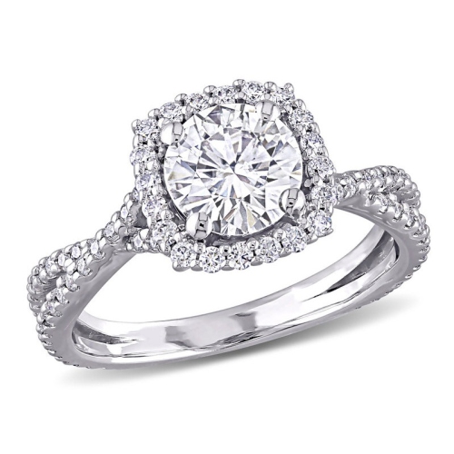 GEM AND HARMONY  1.45 Carat (Ctw) Lab-Created Crossover Halo Moissanite Engagement Ring In 10K Gold In White