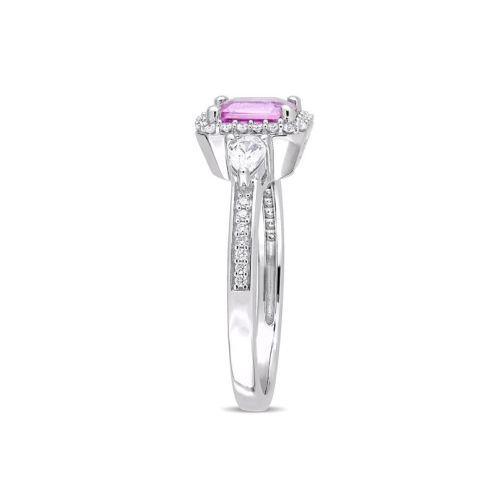 9/10 Carat Pink Sapphire and White Sapphire Engagement Ring in 14K White Gold with Diamonds
