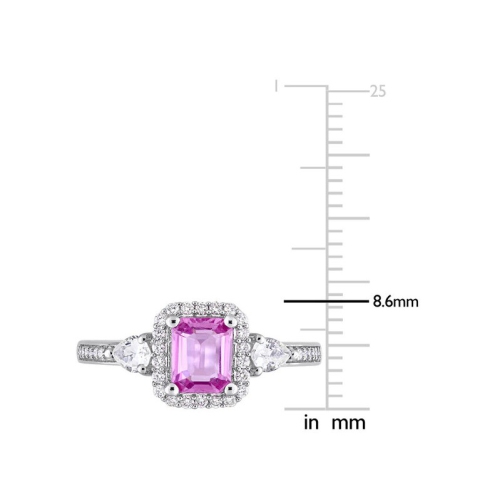 9/10 Carat Pink Sapphire and White Sapphire Engagement Ring in 14K White Gold with Diamonds