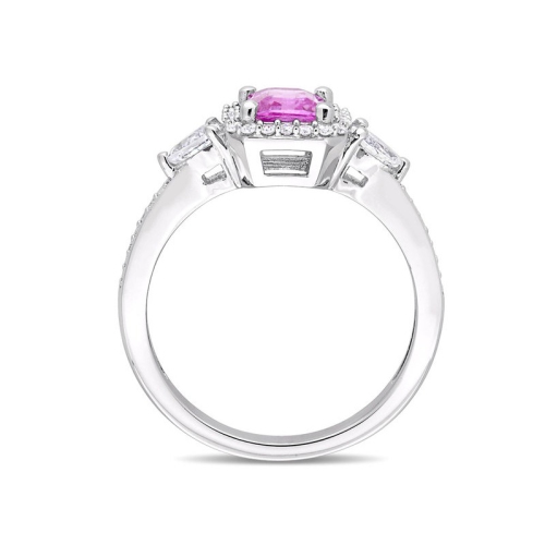 9/10 Carat Pink Sapphire and White Sapphire Engagement Ring in 14K White Gold with Diamonds