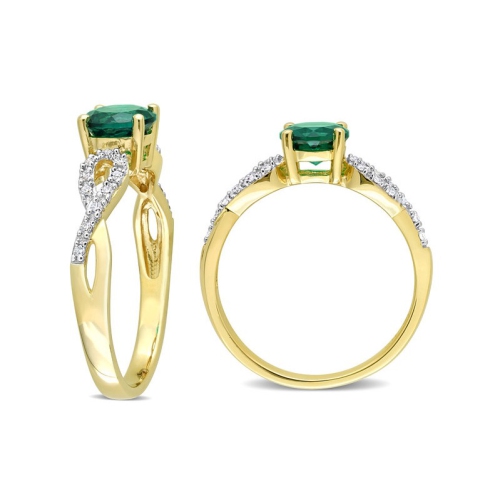 4/5 Carat Lab-Created Emerald Ring in 10K Yellow Gold with Diamonds