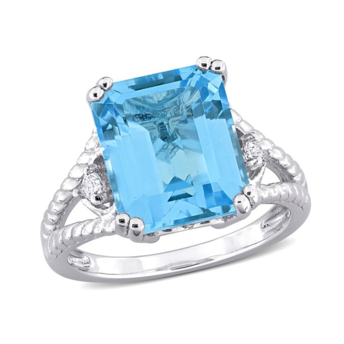 GEM AND HARMONY  7.57 Carat (Ctw) Topaz And White Topaz Ring In Sterling Silver In Sky Blue