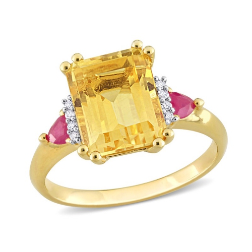 GEM AND HARMONY  3.50 Carat (Ctw) Citrine And Ruby Ring In Plated Sterling Silver In Yellow