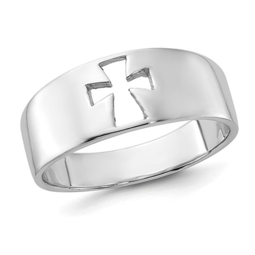 GEM AND HARMONY  Mens Sterling Cut-Out Cross Ring Ring In Silver
