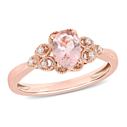 GEM AND HARMONY  3/4 Carat (Ctw) Morganite Filigree Ring In 10K Rose Gold With Diamonds In Pink
