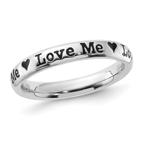 GEM AND HARMONY  Sterling Enameled Love Me Band Ring In Silver