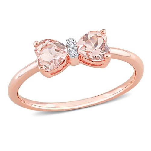 GEM AND HARMONY  1.00 Carat (Ctw) Morganite Heart Bow Ring In 10K Rose Gold In Pink