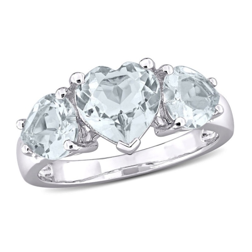 GEM AND HARMONY  2.80 Carat (Ctw) Aquamarine Three Stone Heart Ring In Sterling In Silver