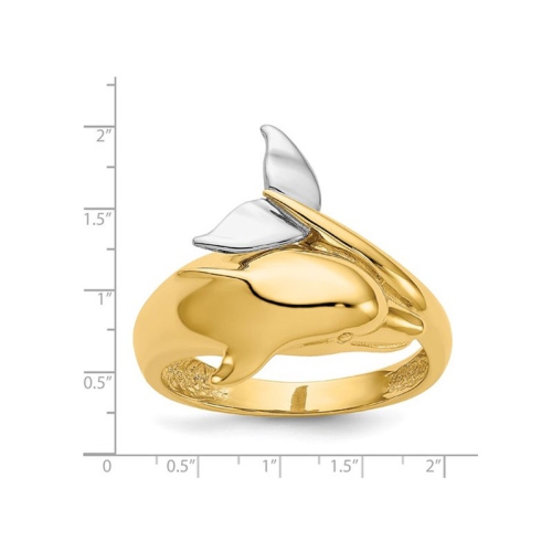 Bague dauphin en or jaune et blanc poli de 14K ct