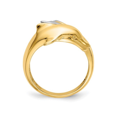 Bague dauphin en or jaune et blanc poli de 14K ct