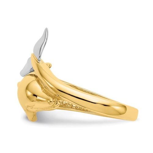 Bague dauphin en or jaune et blanc poli de 14K ct