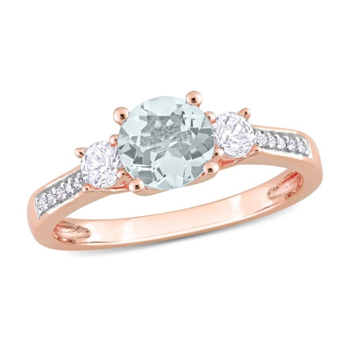 GEM AND HARMONY  1.00 Carat (Ctw) Aquamarine And Lab-Created Sapphire Ring In 10K Rose Gold In White