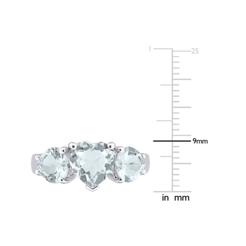 2.80 Carat Aquamarine Three Stone Heart Ring in Sterling Silver