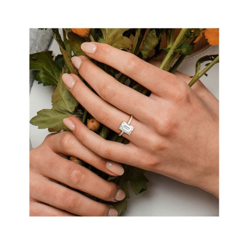 3.20 Carat Lab-Created Emerald-Cut Moissanite Engagement Ring in 10K Yellow Gold