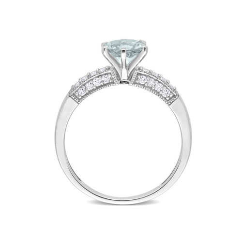 Bague en or blanc 10K ct avec aigue-marine pâle de 1,00 carat avec diamants