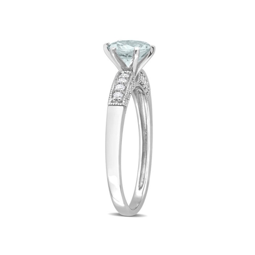 Bague en or blanc 10K ct avec aigue-marine pâle de 1,00 carat avec diamants