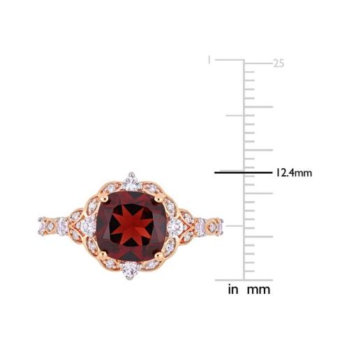 3.50 Carat Garnet and White Sapphire Ring in 14K Rose Pink Gold