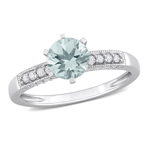 GEM AND HARMONY  1.00 Carat (Ctw) Light Aquamarine Ring With Diamonds In 10K Gold In White